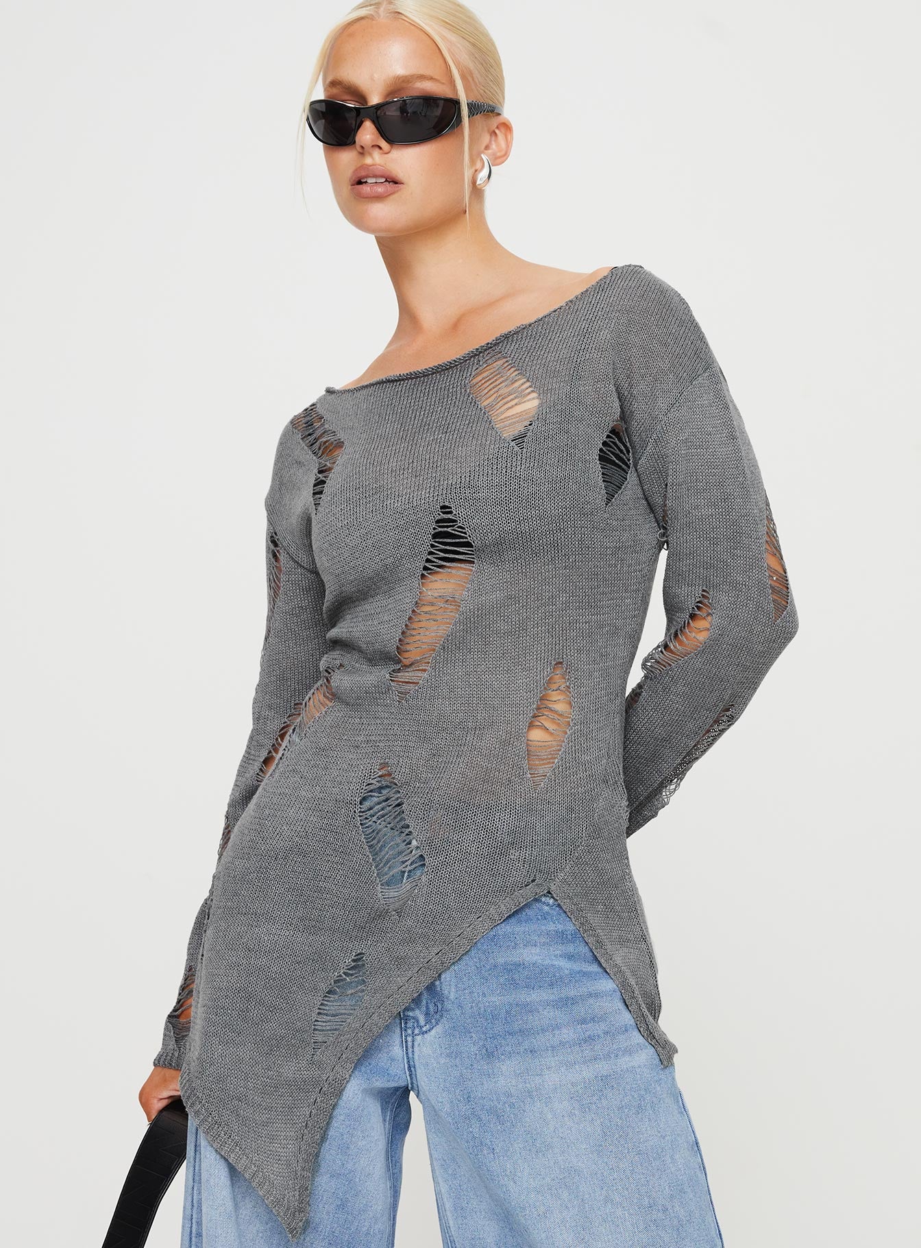 Grey shop distressed sweater