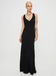 Princess Polly V-Neck  Verde Linen Blend Maxi Dress Black