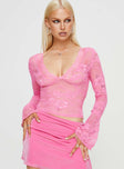 Pink Lace top V neckline bell sleeves