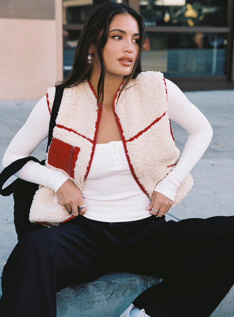 Senna Sherling Vest Jacket Cream / Red