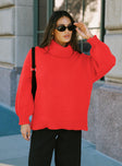 front view of model wearing Princess Polly Let Love In Knit Sweater Red 