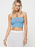 product Princess Polly Sleeveless Asymmetric Neckline  Princess Polly Cursive Tube Top Blue / Pink