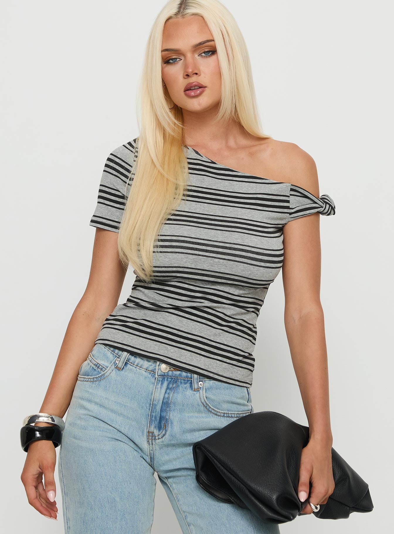 Remona Off Shoulder Top Grey Stripe
