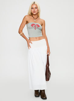   front view of model wearing Princess Polly Small Towns Shirred Midi Skirt White Midi Skirts 