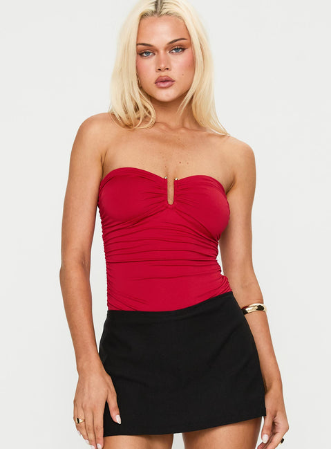 front view of model wearing Princess Polly Spectacle Bodysuit Red Sleeveless 