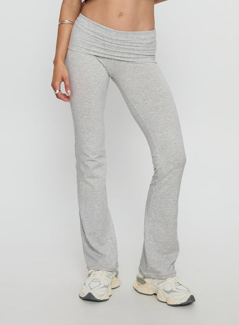 front view of model wearing Princess Polly UC Berkeley Foldover Pants Grey Mid Rise Pants 