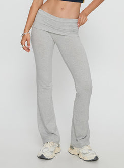 side view of model wearing Princess Polly UC San Diego Foldover Pant Heather Grey Mid Rise Pants 