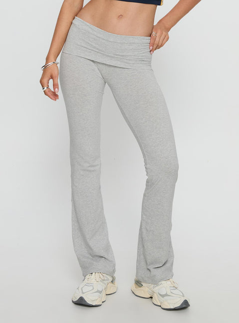 side view of model wearing Princess Polly UC San Diego Foldover Pant Heather Grey Mid Rise Pants 