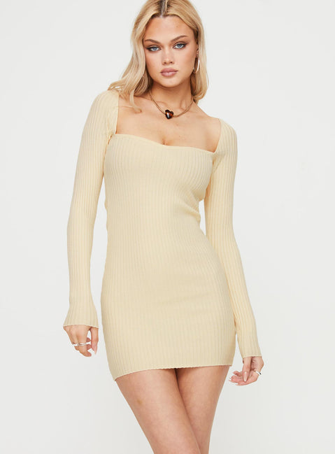 product Princess Polly Crew Neck  Mavins Long Sleeve Mini Dress Cream