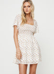 Front view of model wearing  front Princess Polly Square Neck  Summer Nights Mini Dress White Floral