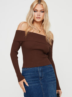 product Princess Polly Full Sleeves Square Neck  Infinity Off The Shoulder Top Brown