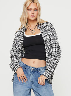 product Princess Polly Full Sleeves Crew Neck  Medley Shirt Black / White Check