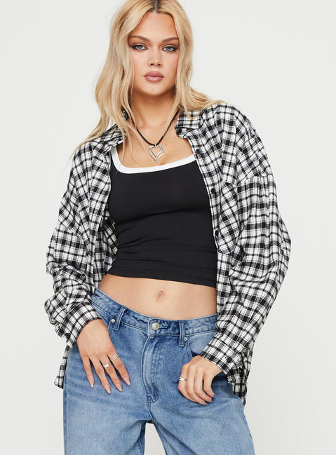 product Princess Polly Full Sleeves Crew Neck  Medley Shirt Black / White Check