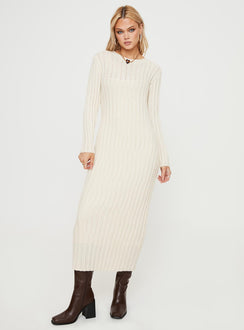 product Princess Polly Crew Neck  Rahne Long Sleeve Knit Maxi Dress Cream