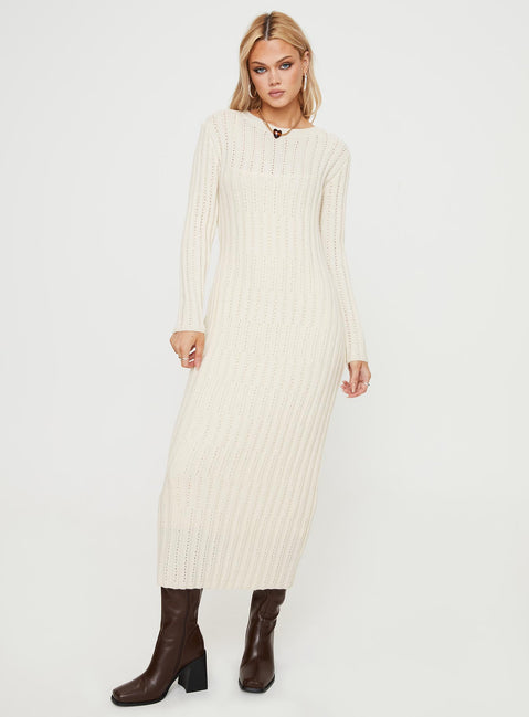 product Princess Polly Crew Neck  Rahne Long Sleeve Knit Maxi Dress Cream