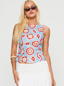 front view of model wearing Princess Polly Lilitina Top Multi Floral Sleeveless Crew Neck 