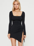 Princess Polly Square Neck  Caprani Long Sleeve Mini Dress Black