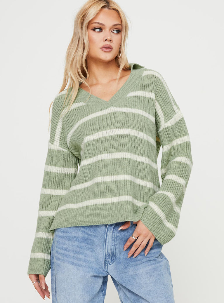 Forte Knit Sweater Sage/cream Princess Polly  regular 