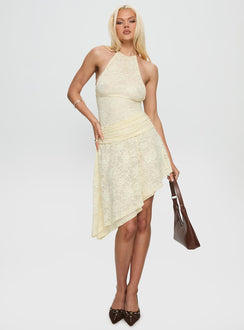 Emmalie Lace Asymmetrical Midi Dress Butter Yellow