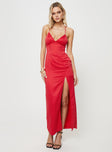 Front view of model wearing  front Princess Polly Crew Neck  Chambers Maxi Dress Red