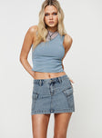   front view of model wearing Princess Polly Zakai Cargo Denim Mini Skirt Light Blue Tall Mini Skirts 