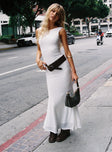 front view of model wearing Princess Polly Ashen Maxi Dress White Boat Neck 