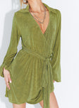 Princess Polly Plunger  Party Time Mini Dress Green Low Impact
