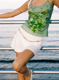 back view of model wearing Princess Polly Girlie Mini Skirt White Mini Skirts 