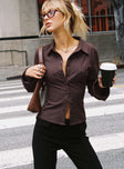 product Princess Polly Full Sleeves High Neck  Anni Pinstripe Shirt Brown