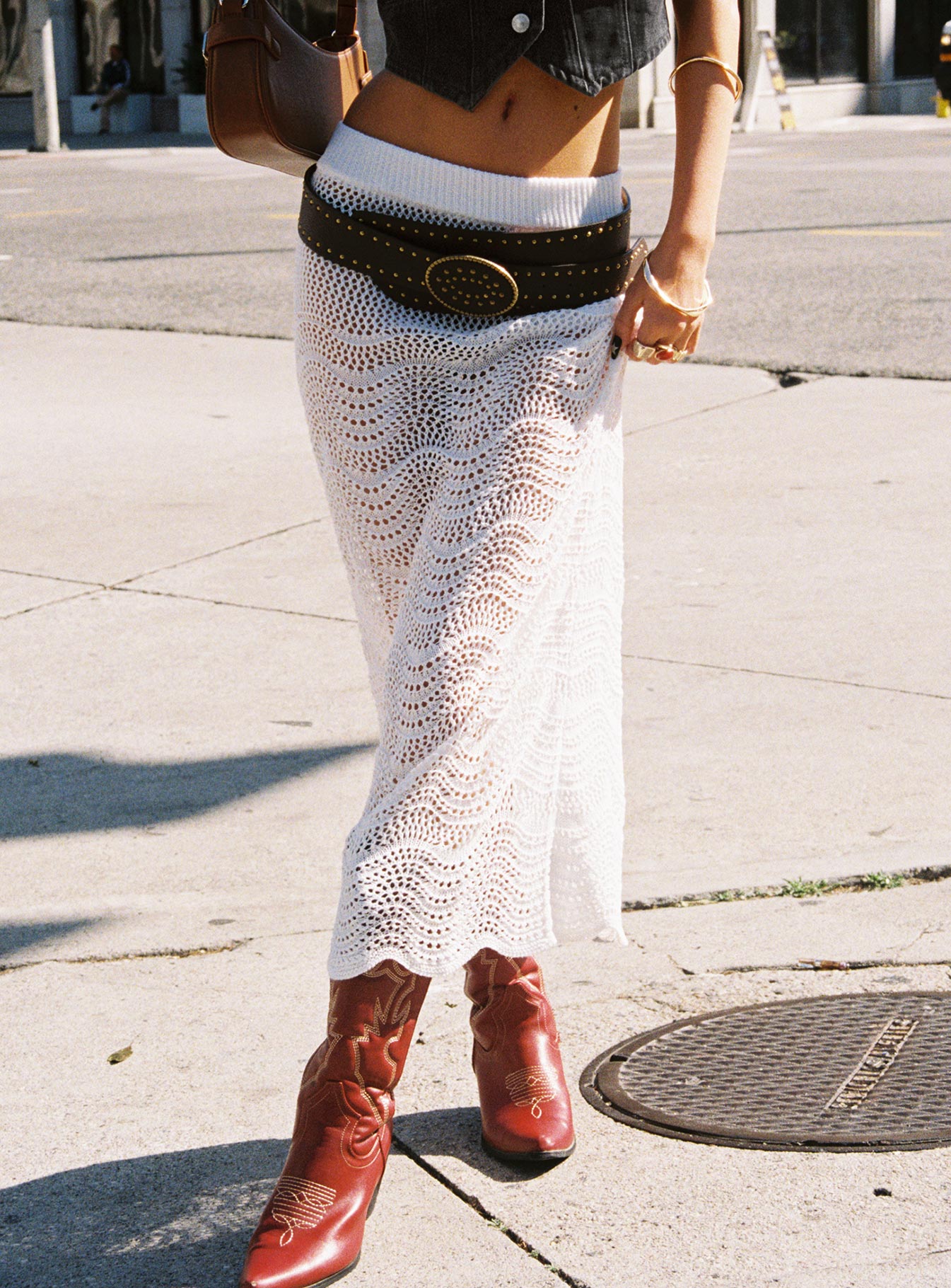 Midi white crochet skirt best sale