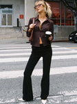 front view of model wearing Princess Polly Caraway Pants Black Low Rise Pants 