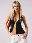 Quotation Diamante Halter Backless Top Black