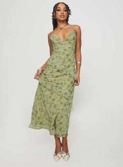 front view of model wearing Princess Polly Teffoli Maxi Dress Green Plunger 