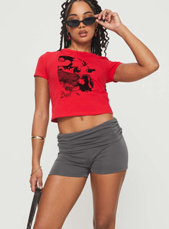 front view of model wearing Princess Polly Take Me Out Shorts Slate High Waisted Shorts 