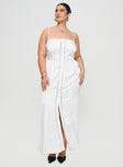 White maxi dress lace trim button front