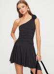 Princess Polly Asymmetric Neckline  Patino One Shoulder Mini Dress Black