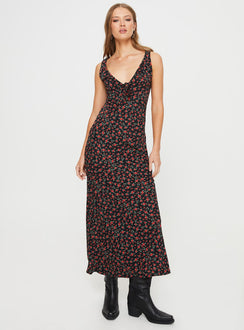 product Princess Polly High Neck High Neck  Bareena Bias Cut Maxi Dress Black / Red Floral