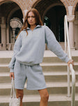 front view of model wearing Princess Polly Dream Fleece Quarter Zip Sweatshirt Grey Marle 