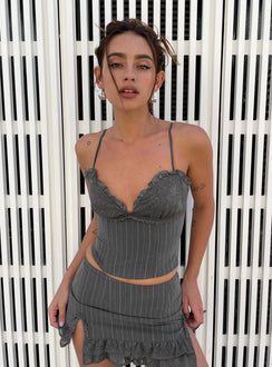 product Princess Polly Sleeveless High Neck  Ferran Corset Top Grey Pinstripe