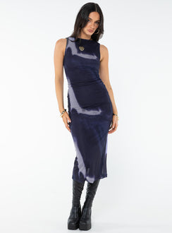 product Princess Polly Asymmetric Neckline  Fayola Dress Mesh Watercolour Navy