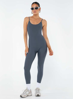 Jumpsuit Ribbed material Scooped neckline Adjustable shoulder straps Good stretch Unlined 