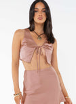 Front view of model wearing  front Princess Polly Sleeveless Scoop Neck  Balford Tie Up Top Pink