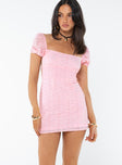 Front view of model wearing  front Princess Polly Square Neck  Havena Anglaise Mini Dress Pink