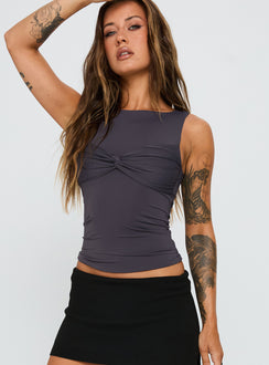 Azaire Twist Top Slate Sleeveless Crew Neck 
