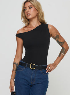 front view of model wearing Princess Polly Miyako Bodysuit Black Sleeveless 