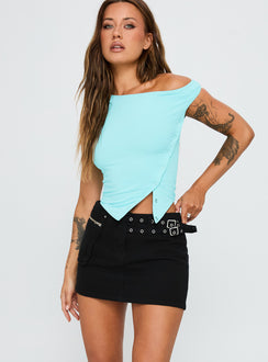 front view of model wearing Princess Polly Paltrow Cargo Mini Skort Washed Black High Waisted Shorts 