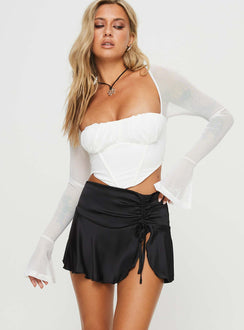 side view of model wearing Princess Polly Laurie Long Sleeve Top White Full Sleeves Square Neck 