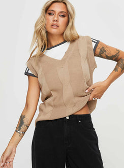Altman Cable Knit Vest Beige Princess Polly  Cropped 