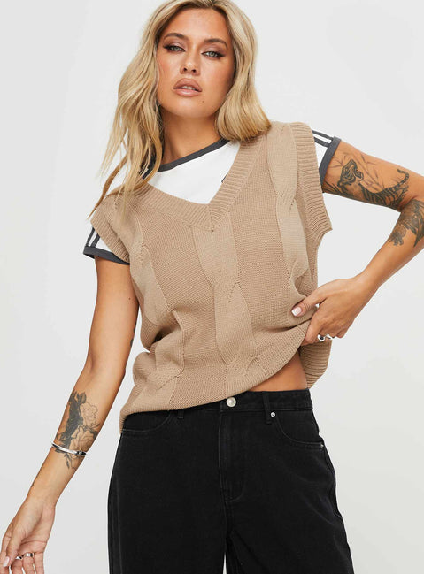 Altman Cable Knit Vest Beige Princess Polly  Cropped 