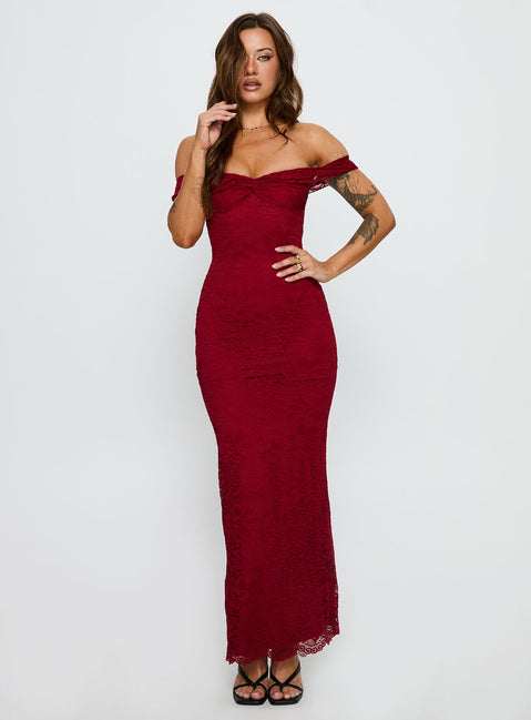 Anabeila Strapless Frill Maxi Dress Red
